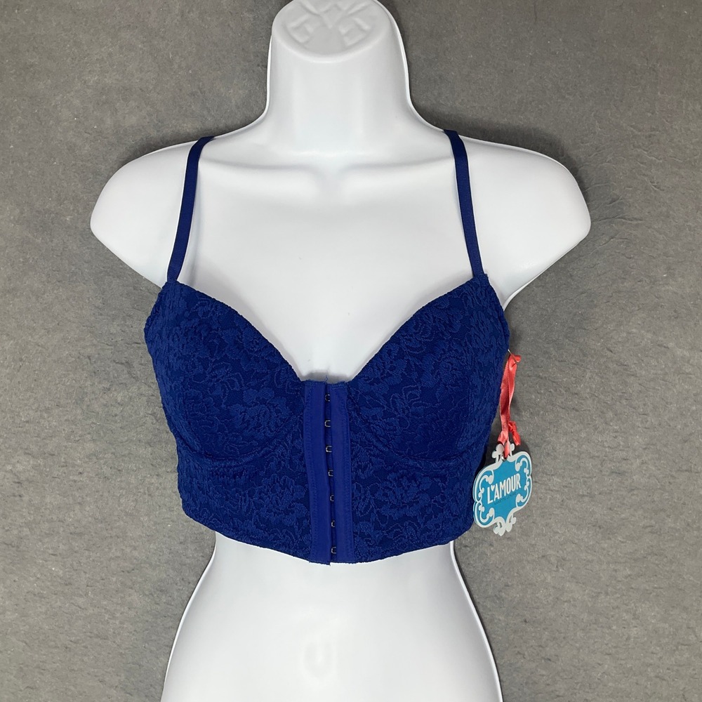 L'Amour Nanette Lepore Blue Lace‎ Bralette Hook Eye Closure Size Medium